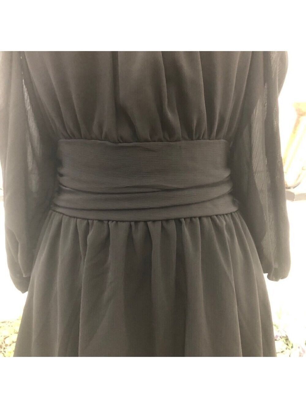 Y2K style Dress black chiffon Cocktail Lantern Sleeves whimsigoth witch boho L - Picture 7 of 11